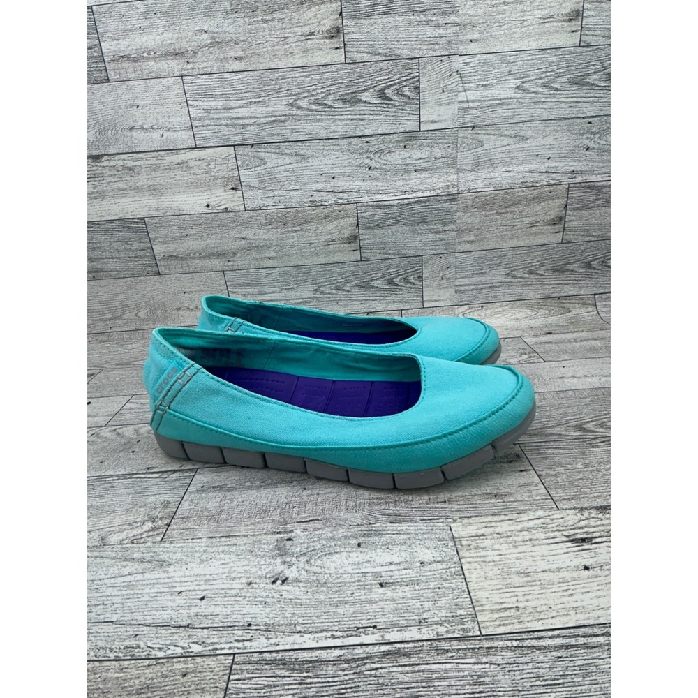 Crocs Women's Teal Canvas Ballet Flats Comfort Slip On Shoes Size 7 - Picture 7 of 10